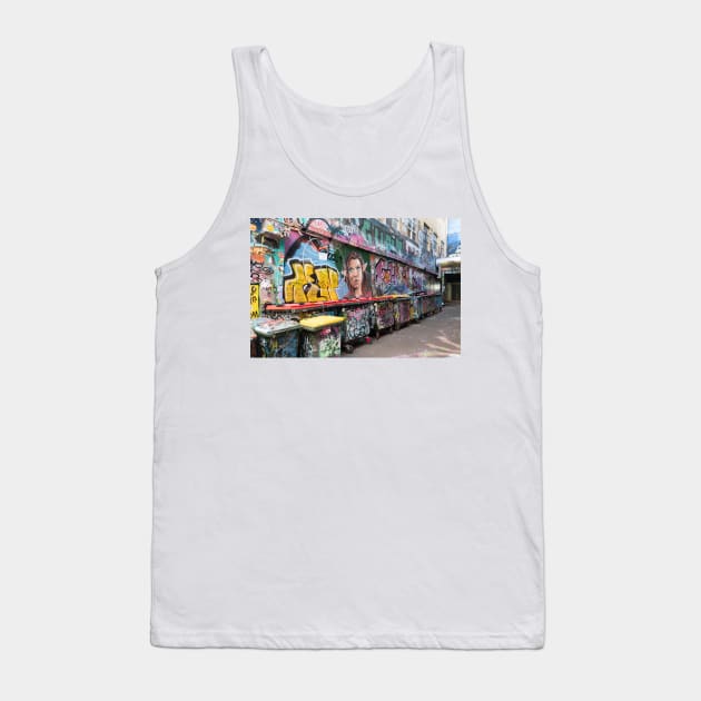 Rubbish bins line a graffiti art Melbourne laneway. Tank Top by sma1050